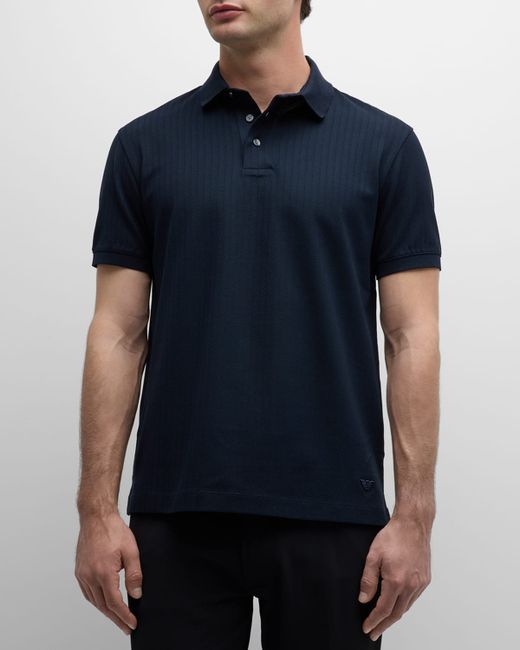 Emporio Armani Mens Cotton Textured Stripe Polo Shirt