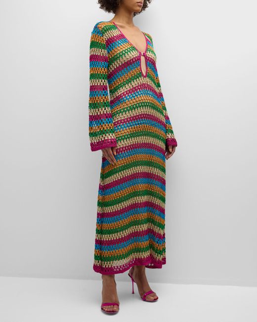 Dodo Bar Or Ria Keyhole Crochet Stripe Long Dress