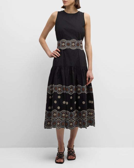 Vanessa Bruno Alais Sleeveless Embroidered Midi Dress