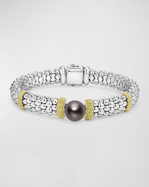 Lagos Sterling Silver and 18K Luna Pearl Lux Center Rope Bracelet 7