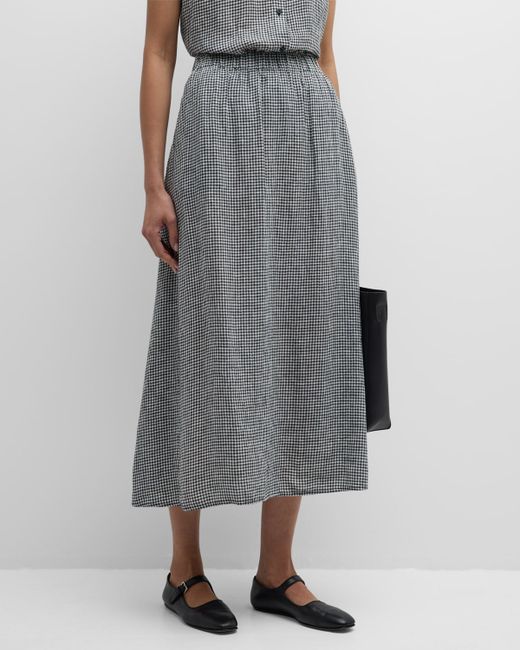 Eileen Fisher Crinkled Gingham Organic Linen Midi Skirt