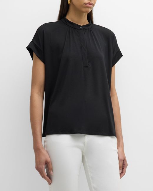 Eileen Fisher Band-Collar Ruched Jersey Henley Top