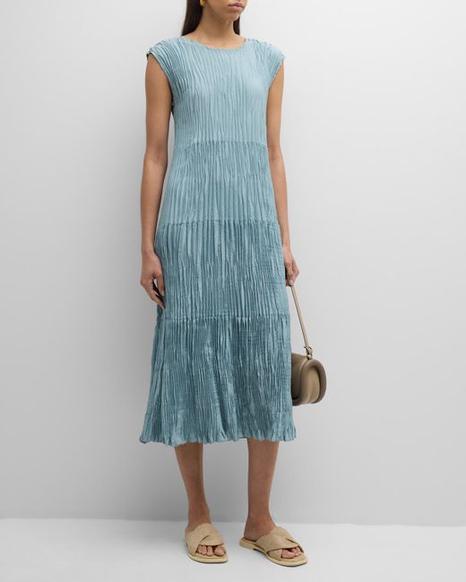 Eileen Fisher Tiered A-Line Crinkled Silk Midi Dress