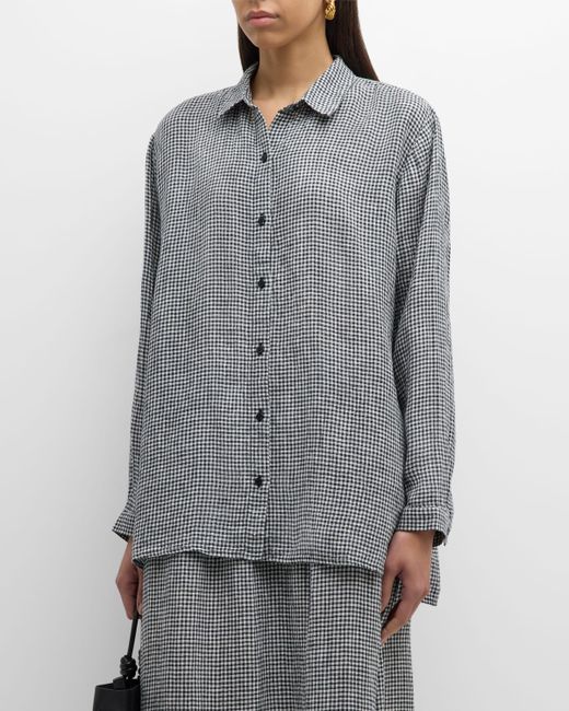 Eileen Fisher Gingham Button-Down Organic Linen Shirt