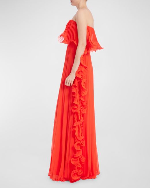 Badgley Mischka Collection Strapless Pleated Ruffle Gown