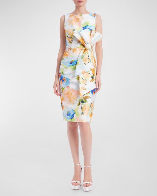 Badgley Mischka Collection Bow-Front Floral-Print Midi Dress