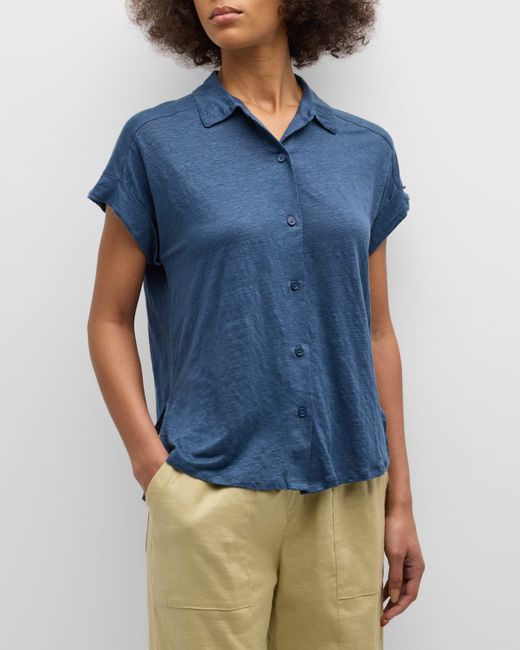 Majestic Filatures Stretch Linen Short-Sleeve Shirt with Rolled Cuffs