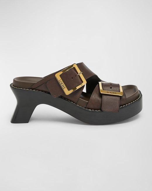 Loewe Leather Dual-Buckle Platform Sandals
