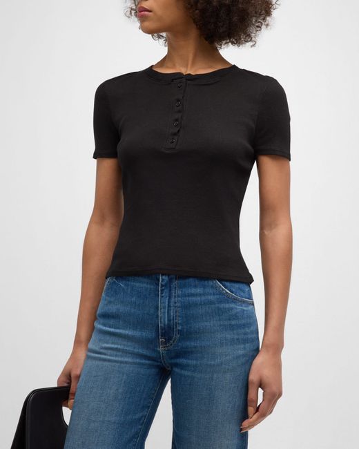Nili Lotan Lorene Rib Short-Sleeve Henley T-Shirt