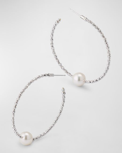 Pearls By Shari Sparkle Bangle Hoop Earrings with Pearls