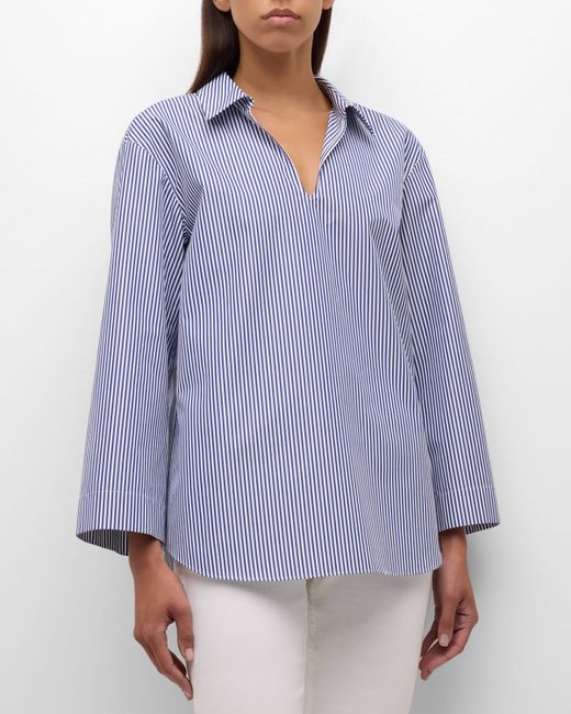 Lafayette 148 New York Striped Bracelet-Sleeve Cotton Shirt