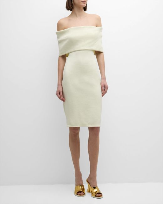 Bottega Veneta Textured Nylon Off-Shoulder Midi Dress