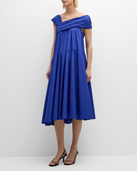 Merlette Crane Asymmetric Cotton Poplin Midi Dress