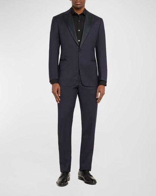 Giorgio Armani Silk-Lapel Micro-Pattern Suit