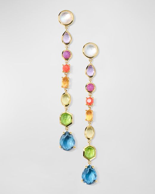 Ippolita 18K Rock Candy Small 8-Stone Linear Drop Earrings Summer Rainbow