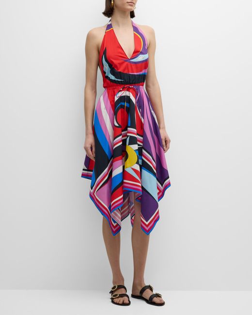 Emilio Pucci Abstract-Print Halter Handkerchief Dress