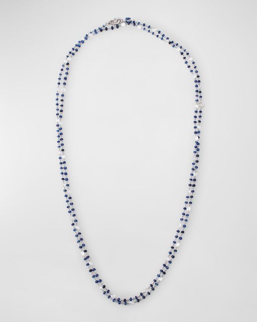 64 Facets 18k White Gold Diamond and Sapphire Bead Necklace