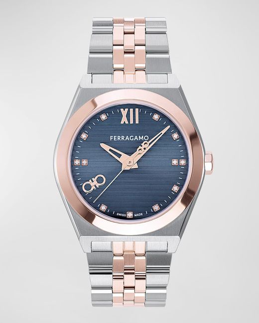 Ferragamo Vega New Two-Tone Bracelet Watch with Diamonds 40mm