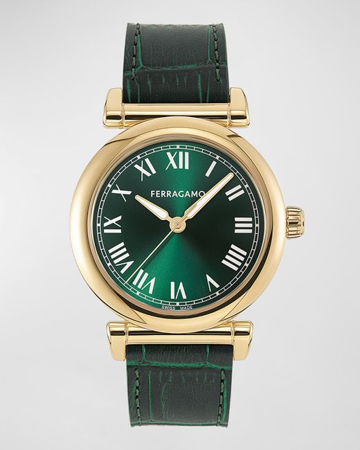 Ferragamo 36mm Allure Watch with Calf Leather Strap Green