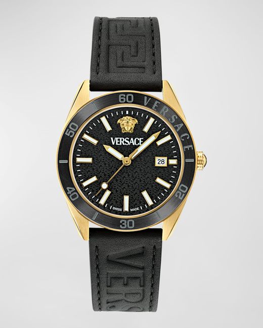 Versace V-Dome IP Leather-Strap Watch 42mm