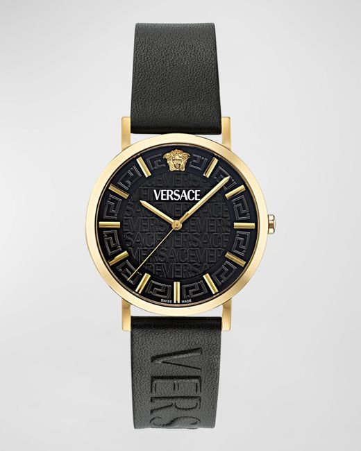 Versace Greca Slim IP Leather-Strap Watch 40mm