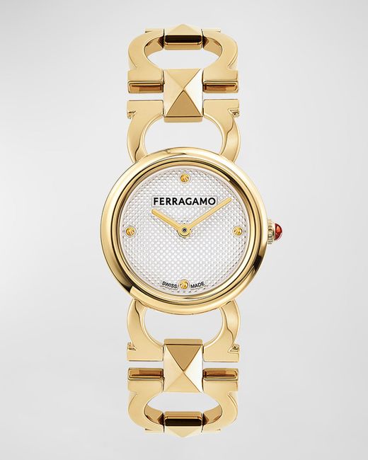 Ferragamo 25mm Double Gancini Stud Watch with Silver Dial