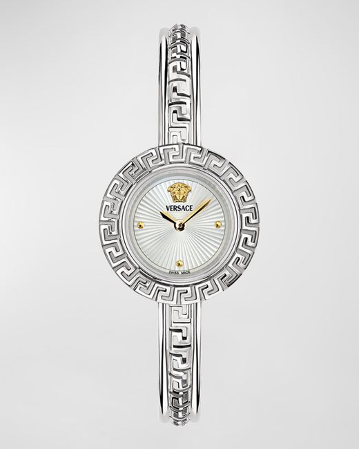 Versace La Greca Stainless Steel Bangle Bracelet Watch With Wrap Leather Strap 28mm