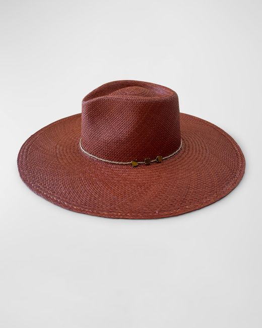 Van Palma Straw Fedora With Mother of Pearl Chain