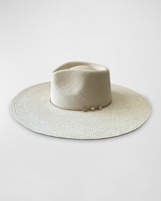 Van Palma Straw Fedora With Mother of Pearl Chain