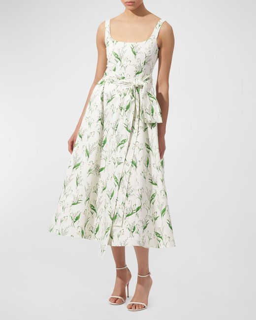 Carolina Herrera Floral Print Midi Dress with Sash Belt