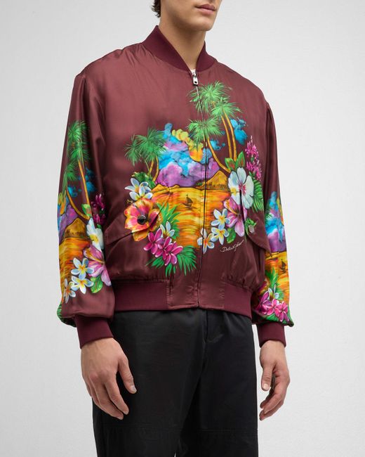 Dolce & Gabbana Hawaiian-Print Silk Bomber Jacket