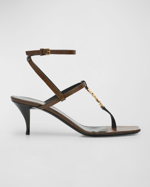 Saint Laurent Cassandra Leather YSL Ankle-Strap Sandals