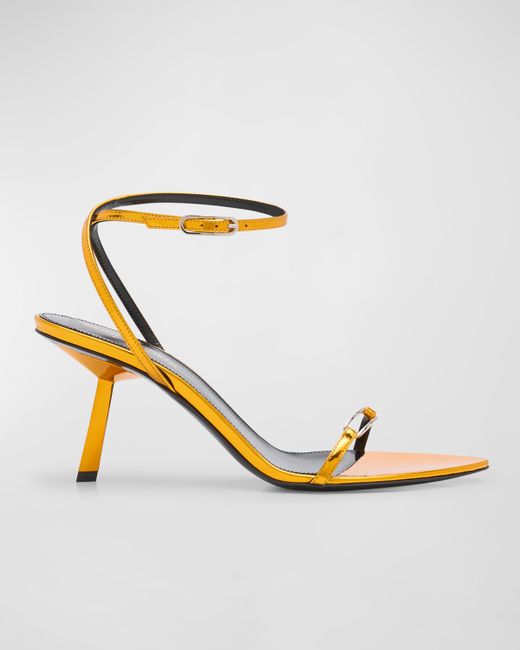 Saint Laurent Sleek Mirror Ankle-Strap Kitty Sandals