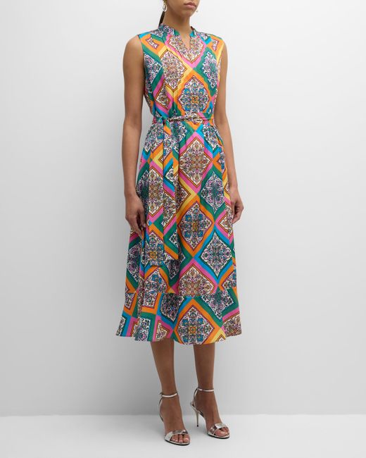 Elie Tahari The Phoebe Sleeveless Print Midi Dress