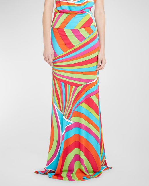 Emilio Pucci Abstract-Print Silk Maxi Skirt