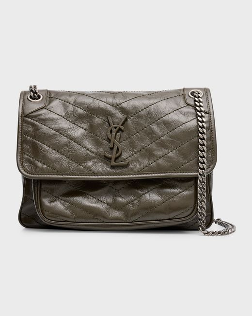 Saint Laurent Niki Medium Flap YSL Shoulder Bag Crinkled Leather
