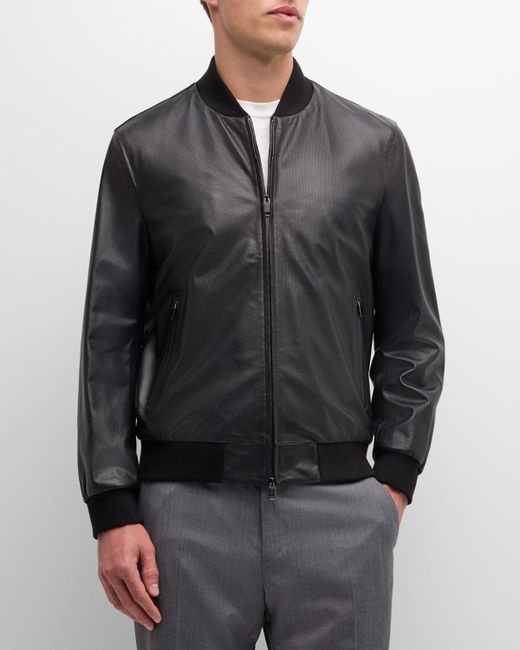 Brioni Perforated Leather Bomber Jacket