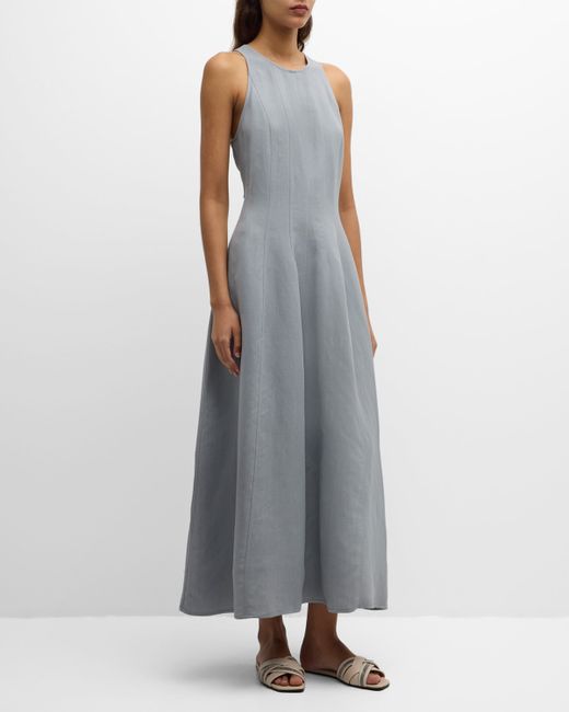 Brunello Cucinelli Sleeveless Fluid Linen Structured Midi Dress