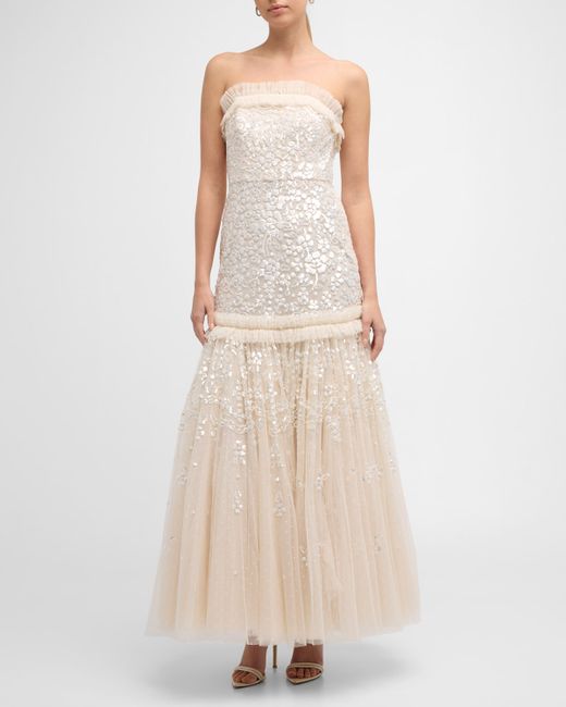 needle & thread Regal Rose Strapless Floral Sequin Tulle Gown