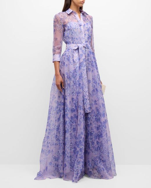 Carolina Herrera Floral Print Trench Gown with Tie Belt
