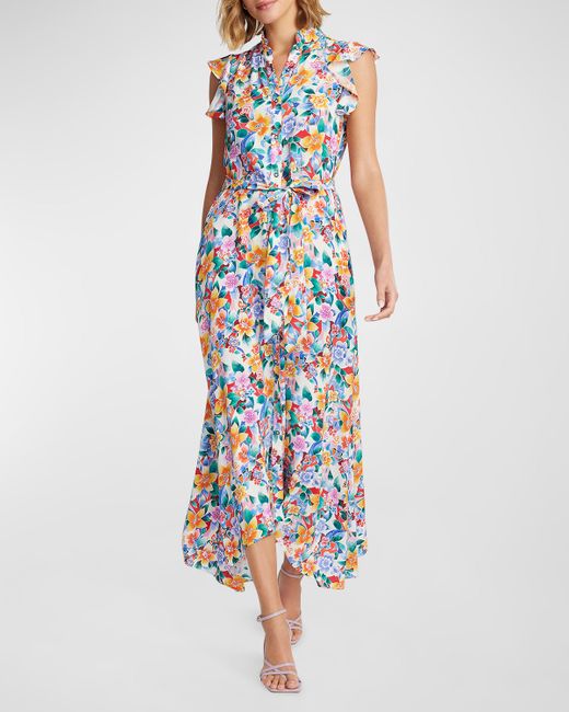 Robert Graham Sadie Floral-Print Ruffle-Trim Maxi Dress