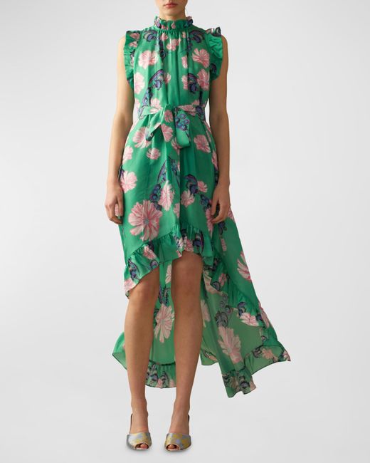 Cynthia Rowley High-Low Floral-Print Ruffle Maxi Dress