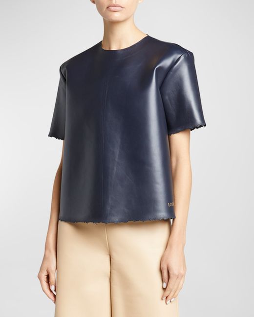 Loewe Distressed Leather Short-Sleeve Boxy T-Shirt