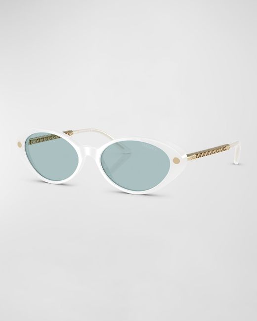 Versace Greca Mixed-Media Oval Sunglasses
