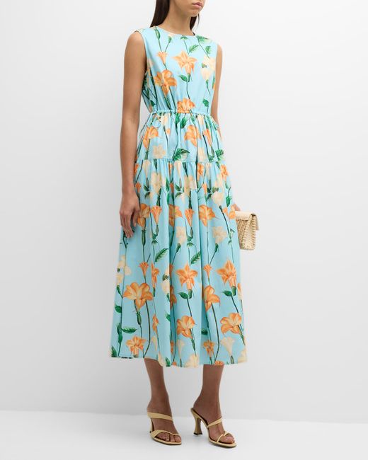 Misook Sleeveless Floral-Print Cotton Midi Dress