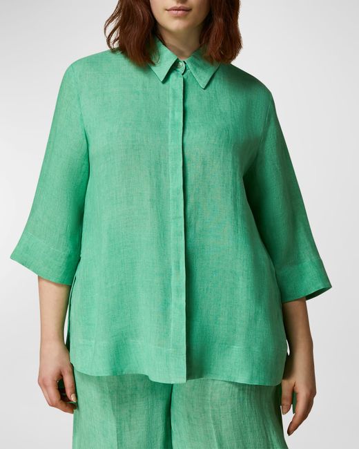 Marina Rinaldi Plus Florida Button-Down Linen Shirt