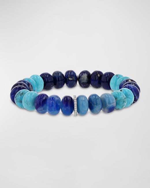 Sheryl Lowe Afghanite and Turquoise 10mm Mixed Bead Bracelet with 1 Pave Diamond Rondelle