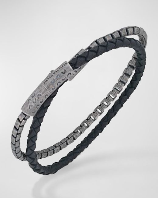 Marco Dal Maso Double Mix Black Woven Leather and Oxidized Chain Bracelet