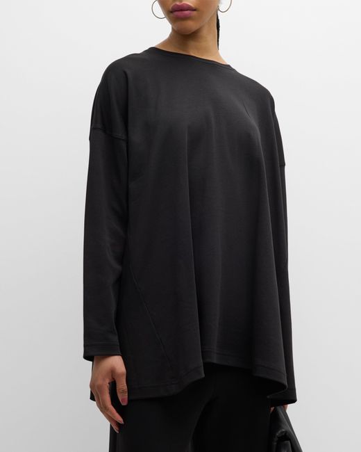 eskandar Side Panelled Round Neck Long Sleeve T-Shirt Mid Plus Length