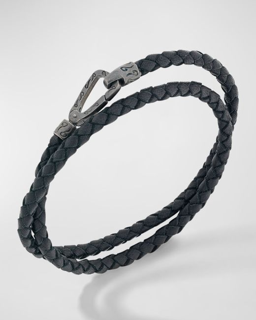 Marco Dal Maso Double Wrap Oxidized and Woven Leather Bracelet